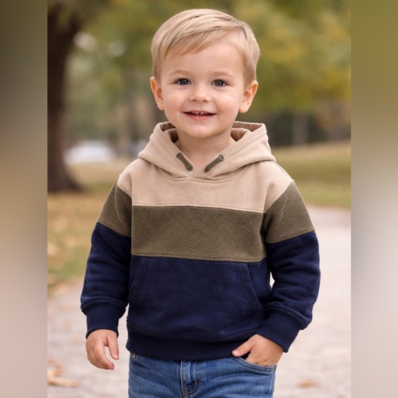 Aspen Other - Aspen Toddler Boys Colorblock Hoodie Navy Tan Green | Size 2T